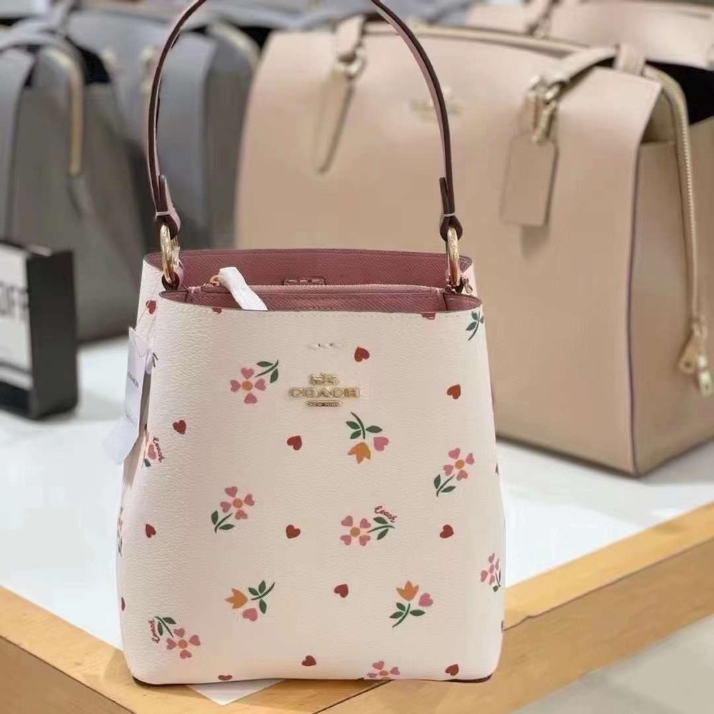 Coach Small Town Bucket Bag With Heart Petal Print
